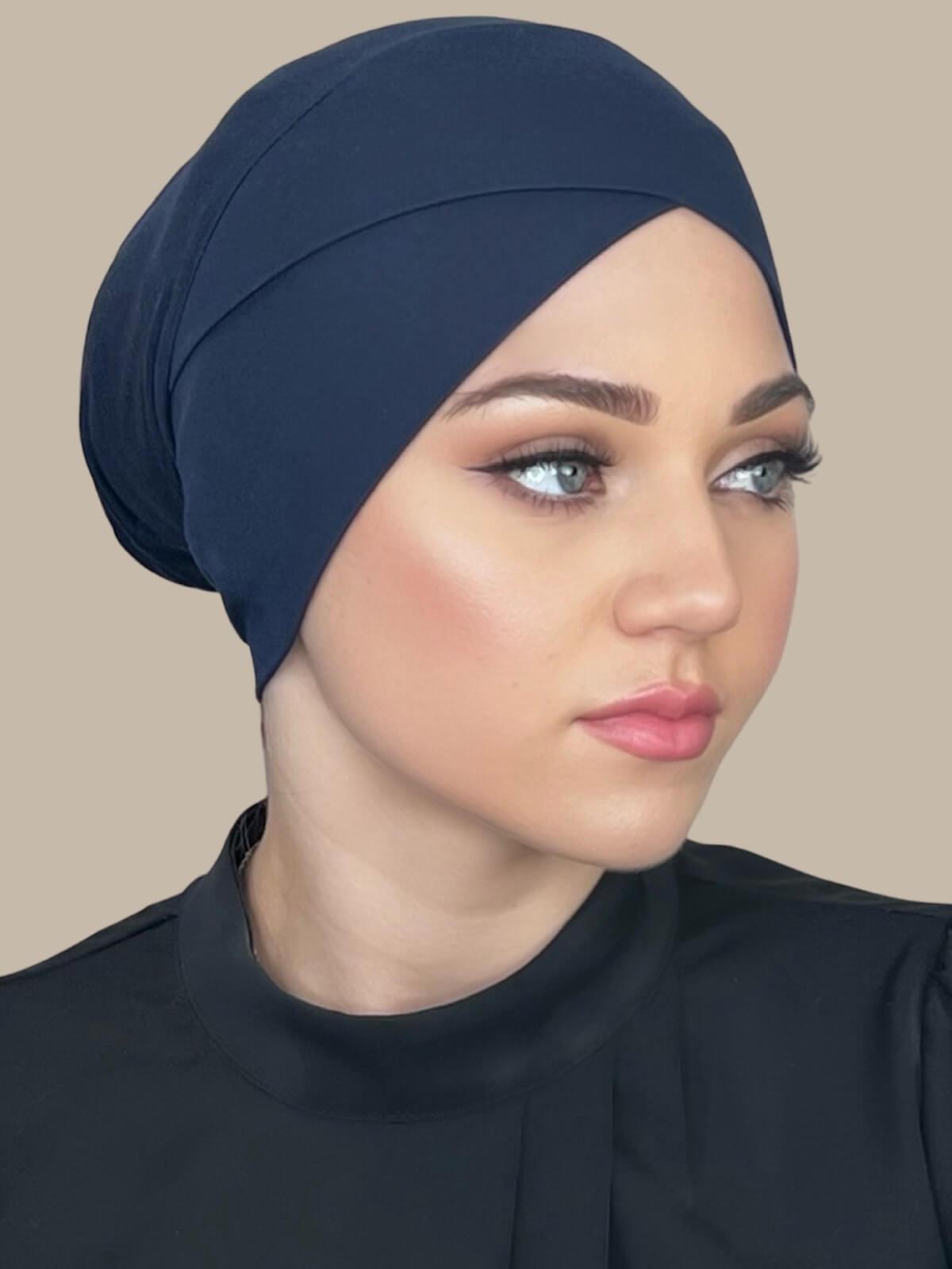 Premium Jersey Cross Front Underscarf Navy - Comfortable Muslim Hijab Underscarf for Women, Perfect for Daily Wear, Prayer & Modest Fashion