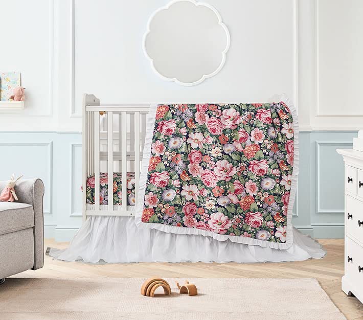 Brandream 100% Cotton Baby Crib Bedding Set 6-Piece Nursery Comforter Sheet Set - Floral Rose Flowers Design in Blush Pink, Gray, Lavender & White | Soft & Breathable for Girls' Nursery | Perfect for Crib, Toddler Bed & Nursery Decor