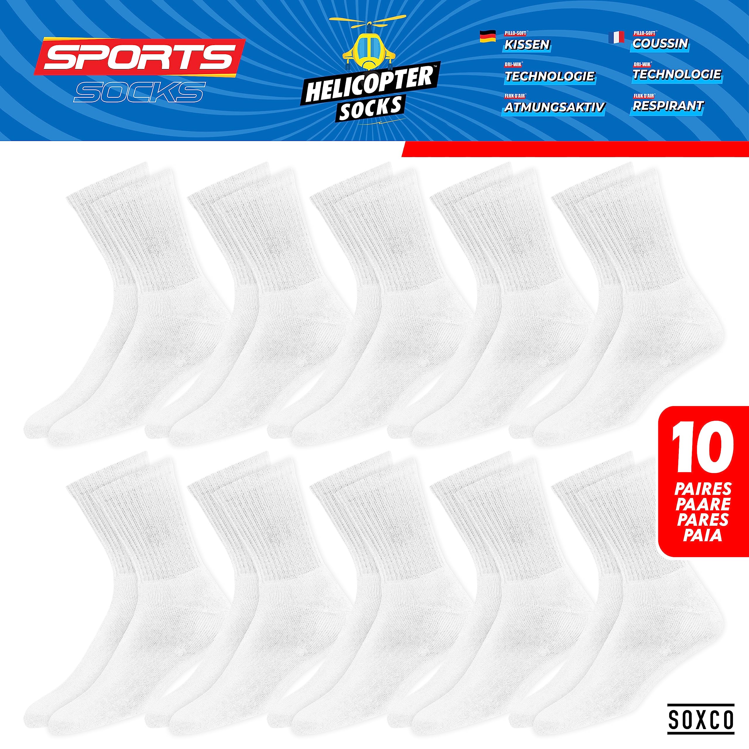 Men's Athletic Cushioned Crew Socks 10-Pack - Breathable Moisture-Wicking Sports Socks for Running, Gym & Workout - 10 Pairs Multi-Pack