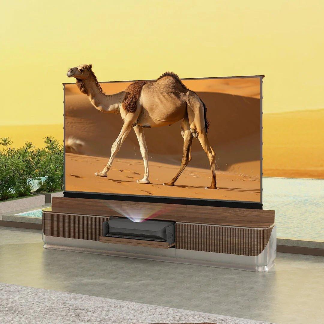 VIVIDSTORM 120-inch Motorized Projector Screen Bundle with 4K Laser Projector & Premium Concealed TV Cabinet - DUNE Limited Edition for Home Theater & Gaming Setup