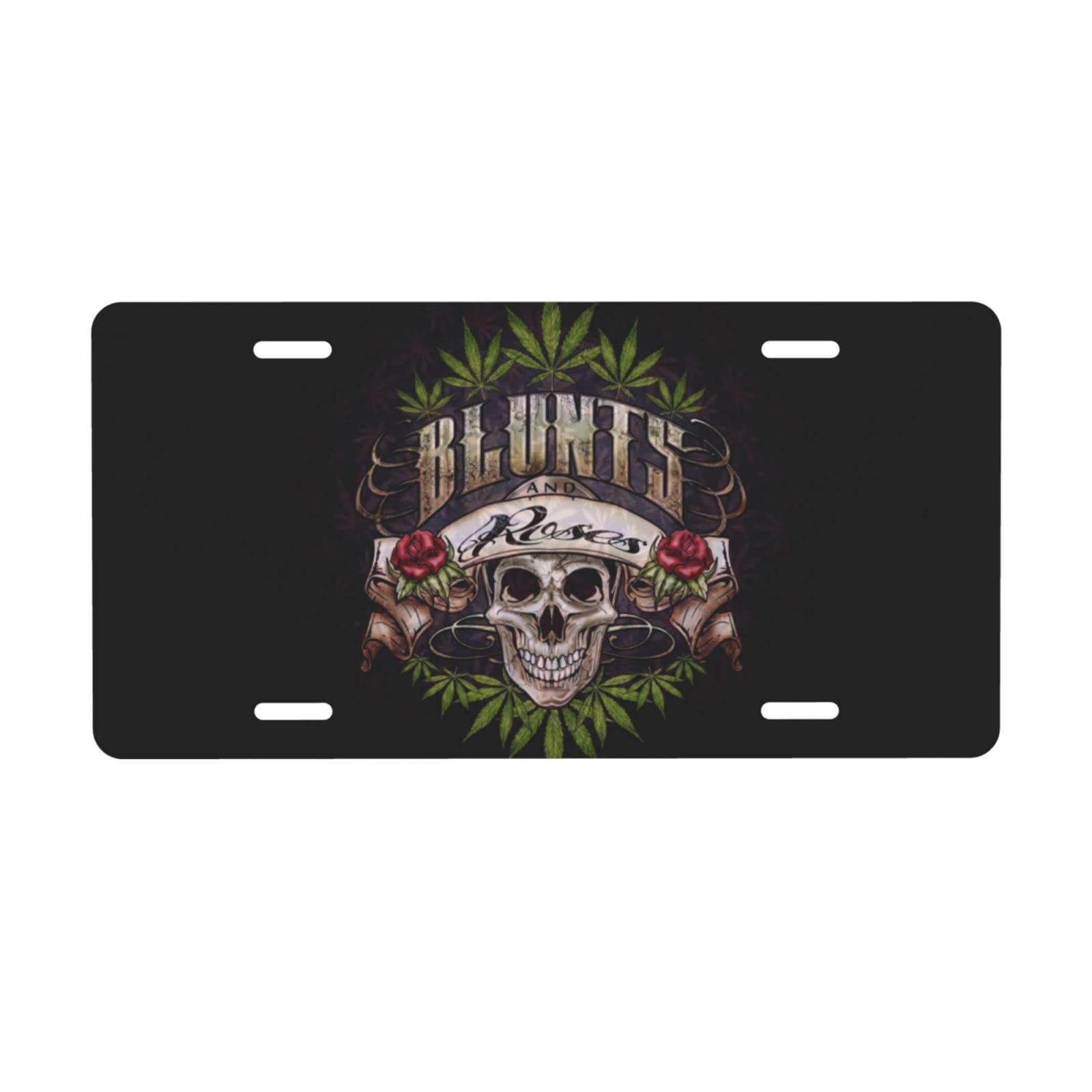 Skull Marijuana License Plate - 6x12 Inches Metal Aluminum Novelty Vanity Tag - Perfect for Car Decoration, Gifts & Stoner Accessories
