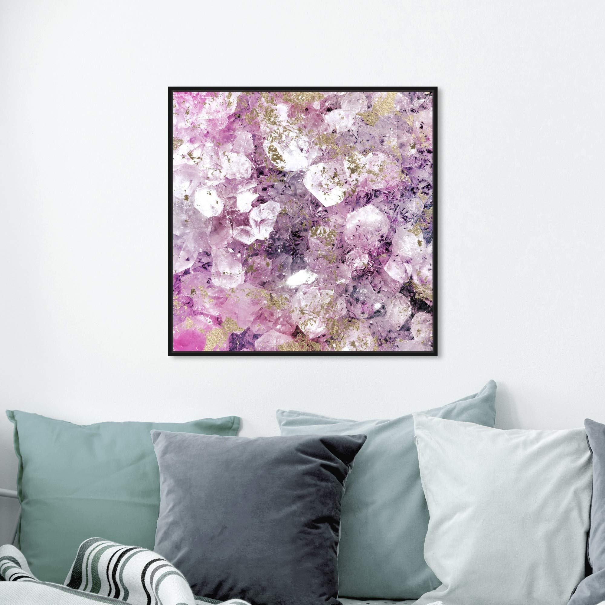 Abstract Framed Wall Art Canvas Print - Purple & Gold Romantic Crystal Home Decor - 24x24 Inches - Perfect for Living Room, Bedroom & Office Decor