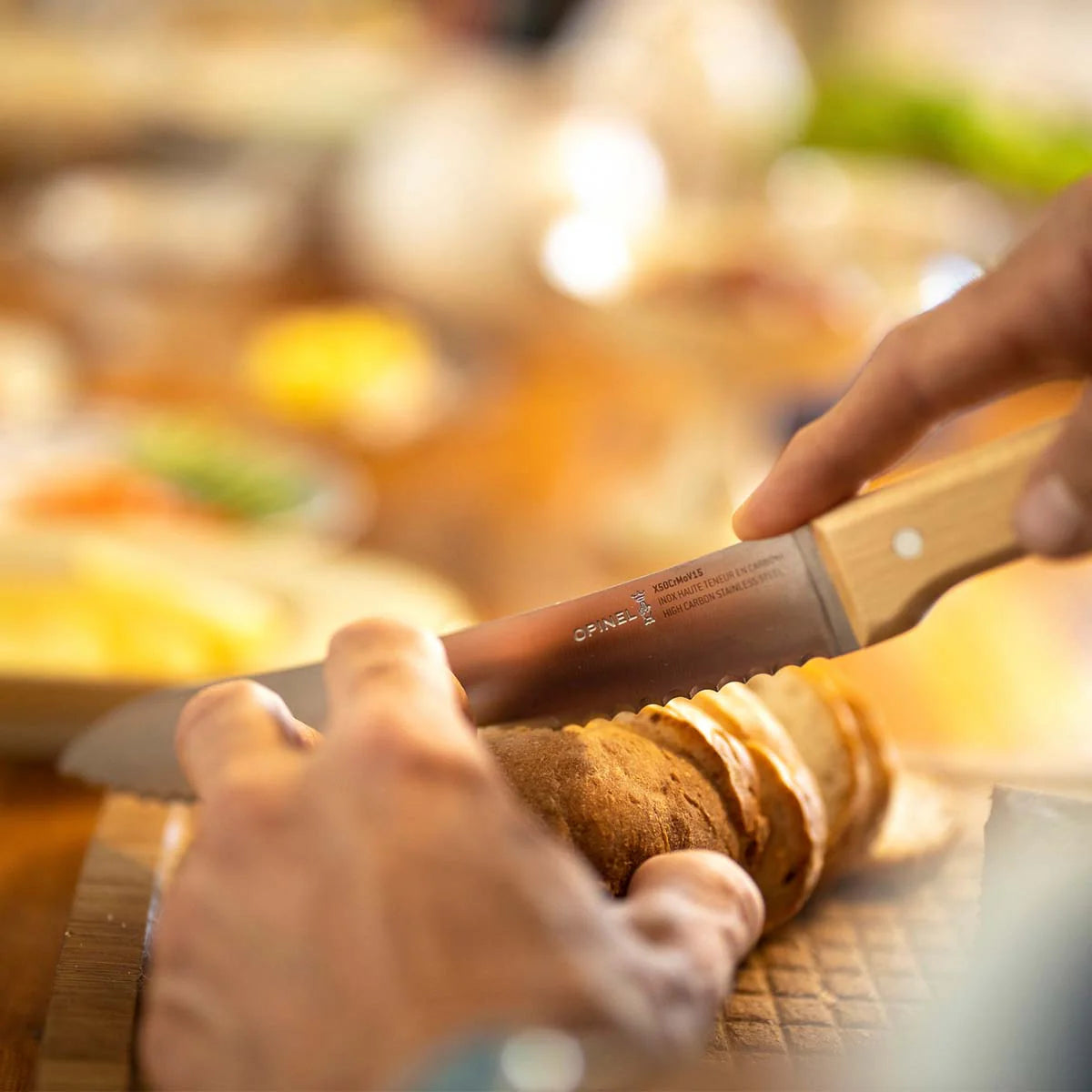 Opinel Parallele 8 Inch Stainless Steel Bread Knife - Sharp Serrated Blade for Slicing Bread, Cakes & Pastries - Perfect for Bakeries, Kitchens & Outdoor Picnics