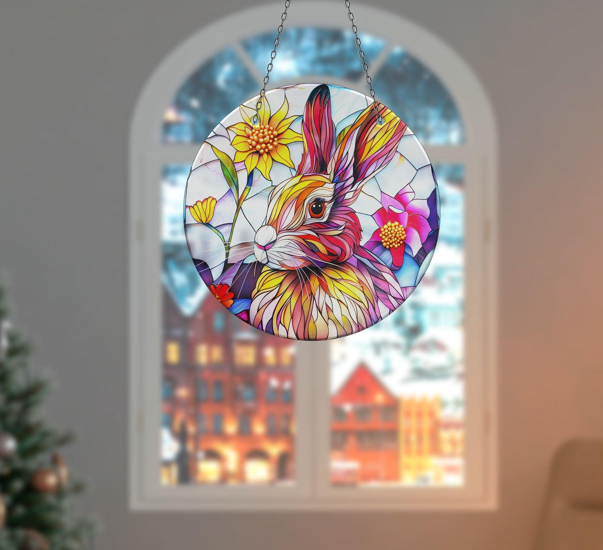 Vibrant Rabbit Suncatcher Window Decor - Handmade Glass Sun Catcher for Home, Nursery & Garden - Perfect Gift for Easter, Spring & Housewarming