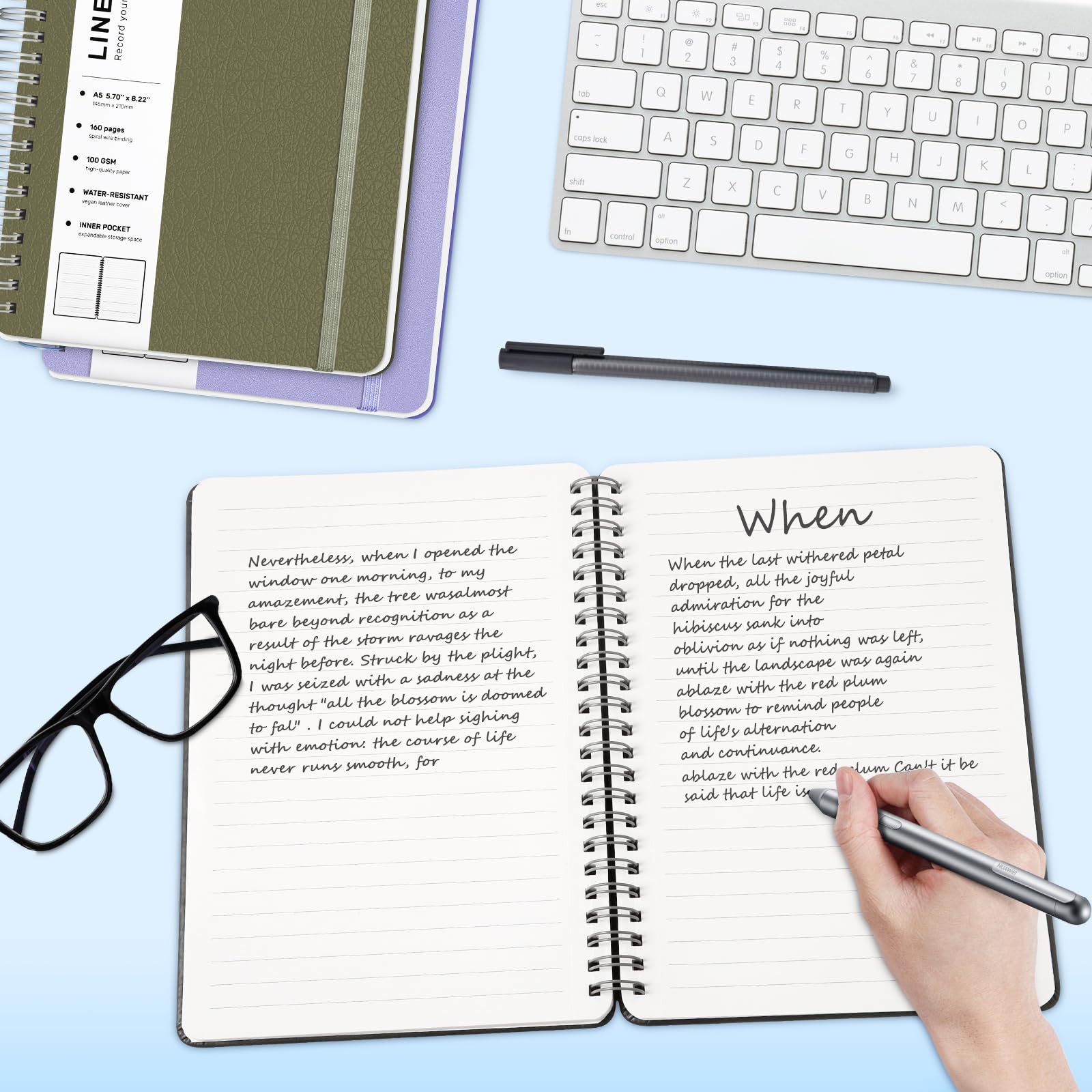 Premium Lined Spiral Notebook - A5 Hardcover Leather Journal with 100GSM Thick Paper (5.7×8.2 inches) for Office, School & Business Note Taking - Perfect Gift for Women & Men - Green - Ideal for Journaling, Meeting Notes & Daily Planning