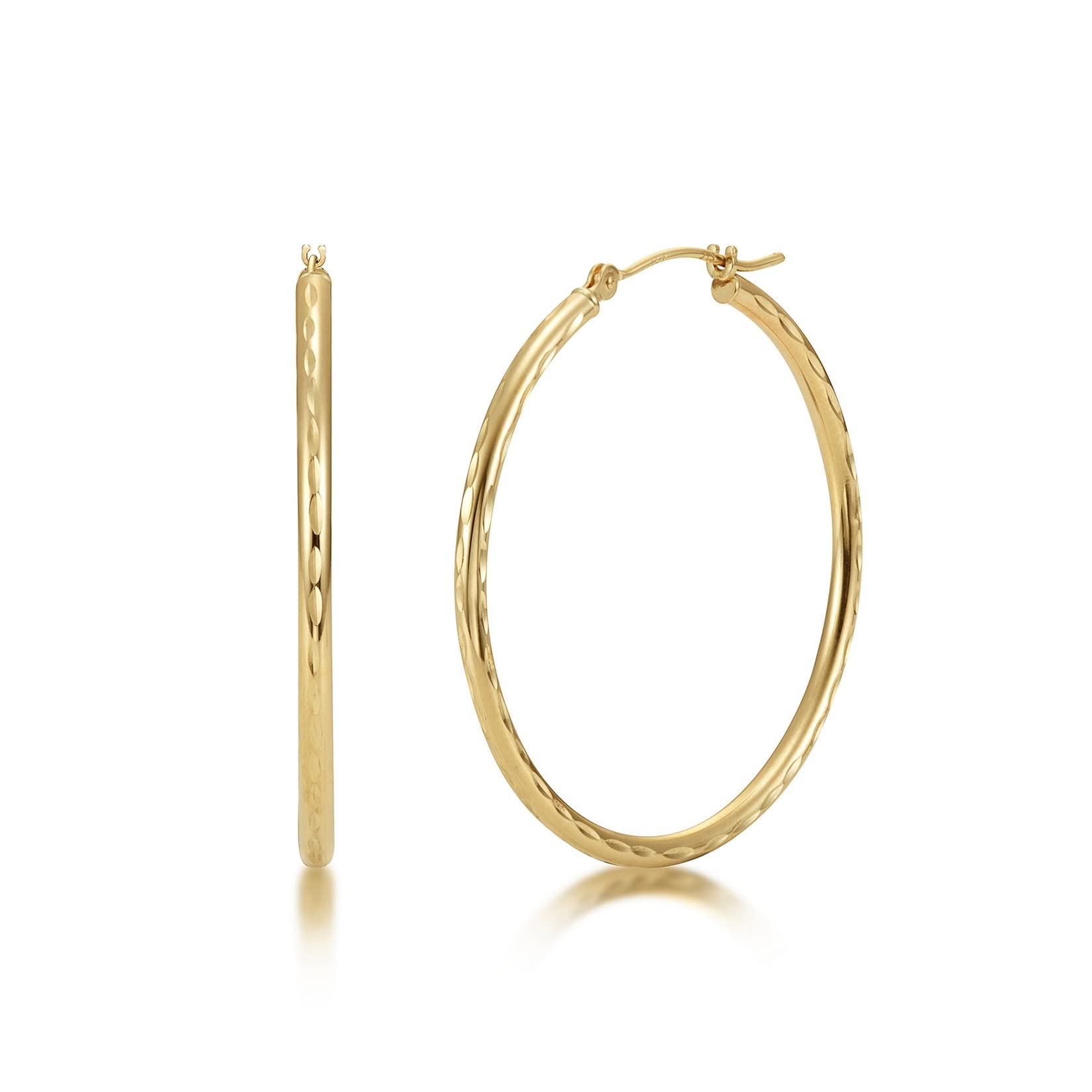 14k Gold Full Diamond-Cut Round Hoop Earrings for Women - 2mm Width in Yellow & White Gold | Multiple Sizes | Elegant Everyday Wear & Special Occasions