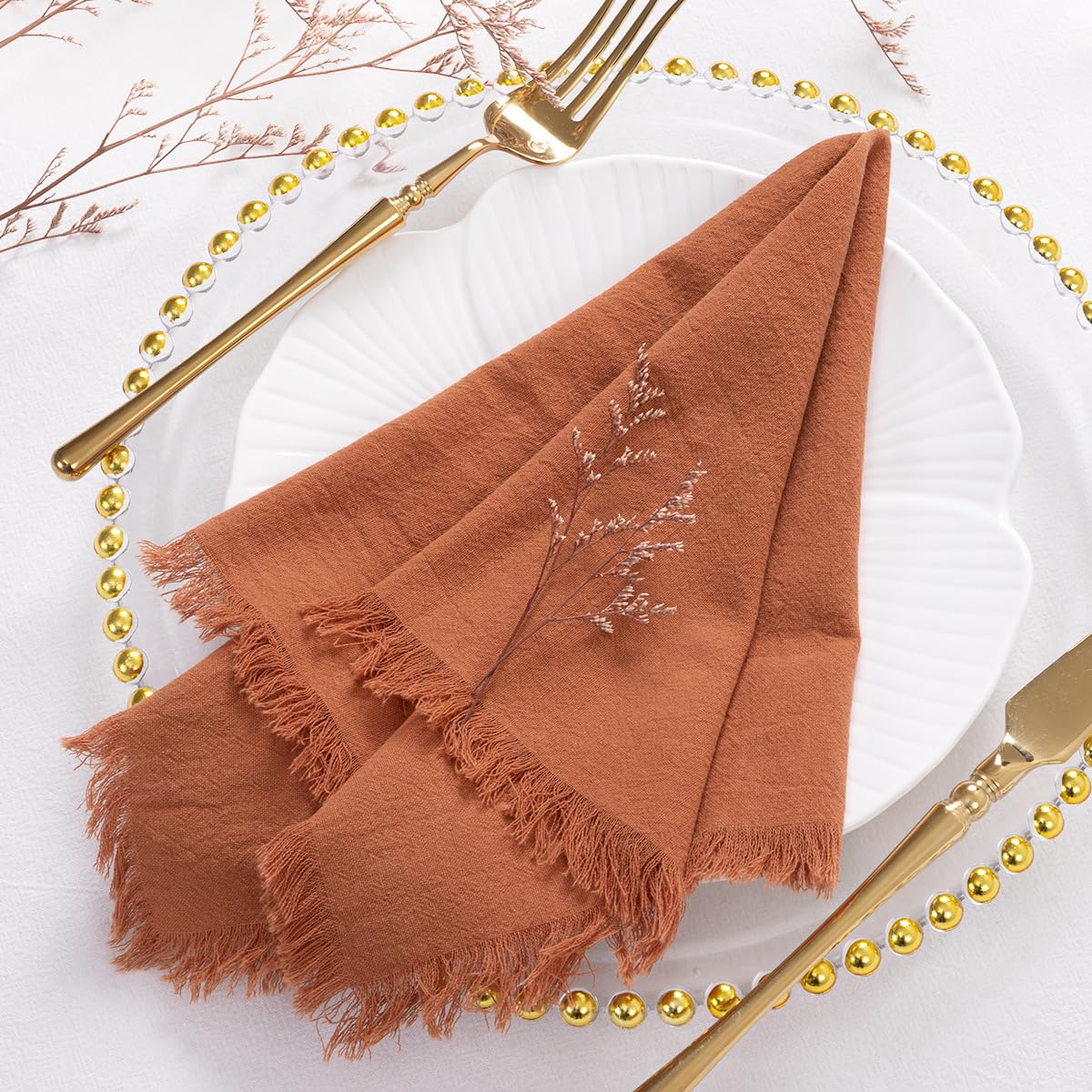 Socomi 17x17 Inch Linen Napkins Set of 6 - Washable Cotton Cloth Napkins for Easter, Spring, Wedding, Party, Baby Shower & Birthday Decor - Terracotta Table Linens for Dining, Home Decor and Special Occasions