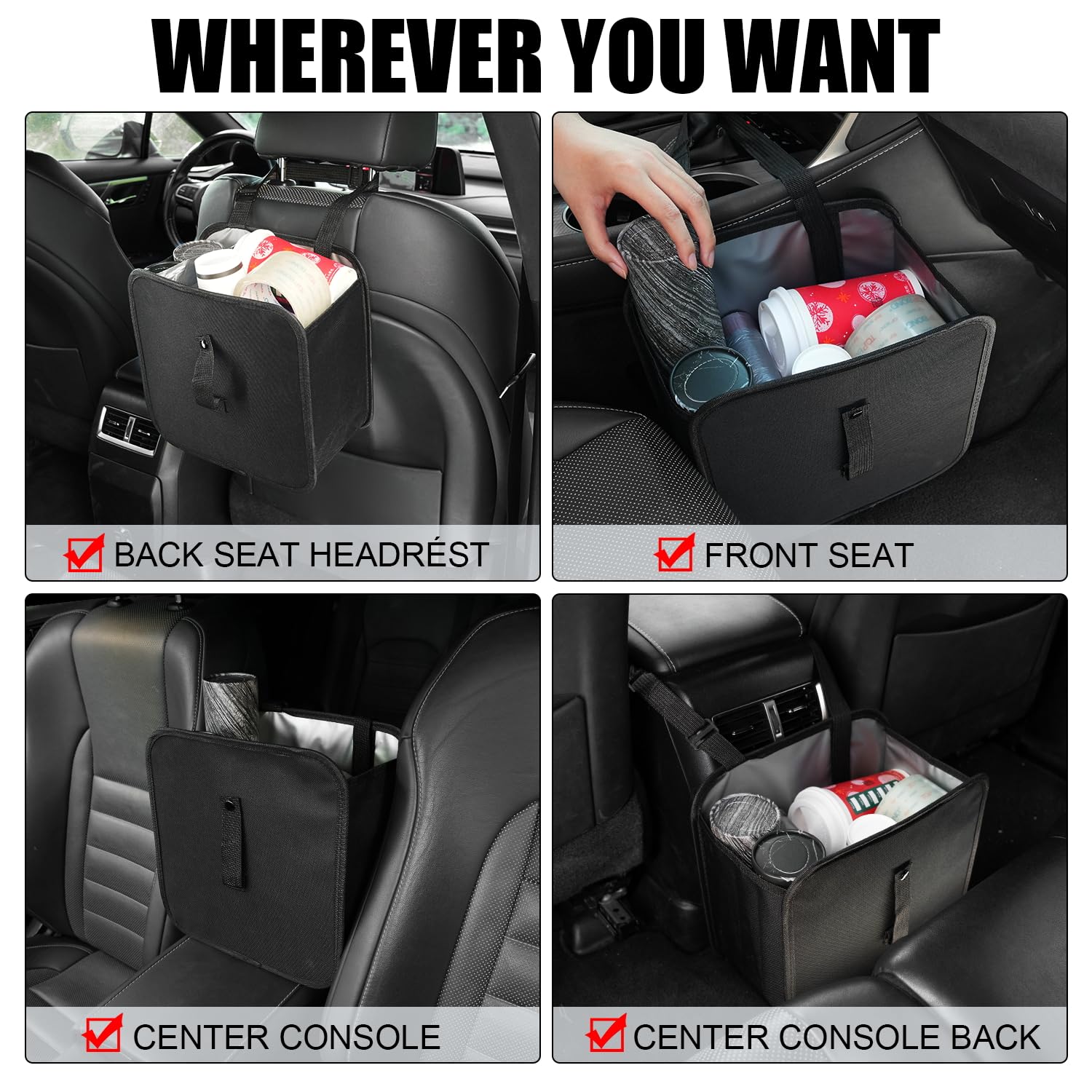 Foldable Car Trash Can with Leakproof Design - 2 Gallon Collapsible Hanging Garbage Bag for Vehicles | Waterproof Automotive Storage Accessory | Perfect for Road Trips, Commuting & Keeping Car Interior Clean