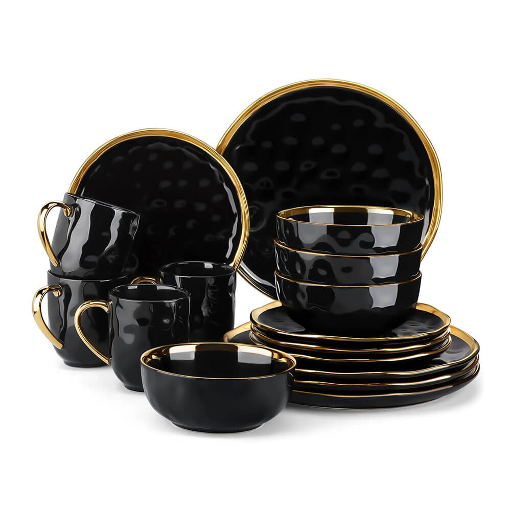 Premium Mendocino Stoneware Dinnerware Set - 16-Piece Ceramic Plates, Bowls & Mugs - Durable & Stylish for Everyday Dining, Entertaining & Restaurant Use