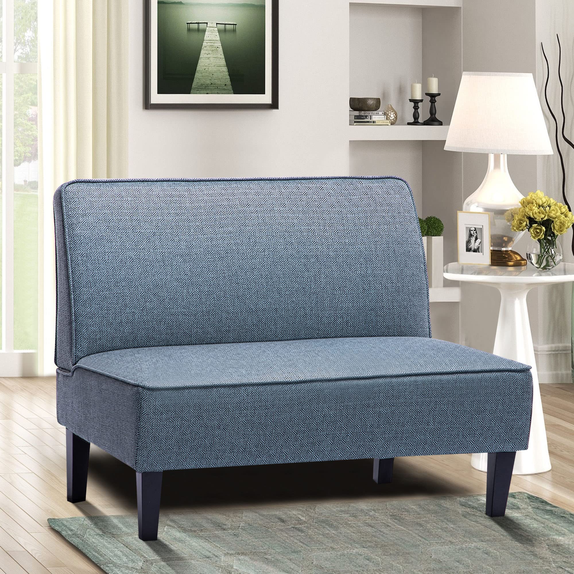 Yongqiang Upholstered Armless Loveseat Settee - Modern Small Sofa Couch with Pattern Fabric for Living Room, Bedroom & Dining Room | Perfect for Small Spaces, Reading Nooks & Cozy Seating