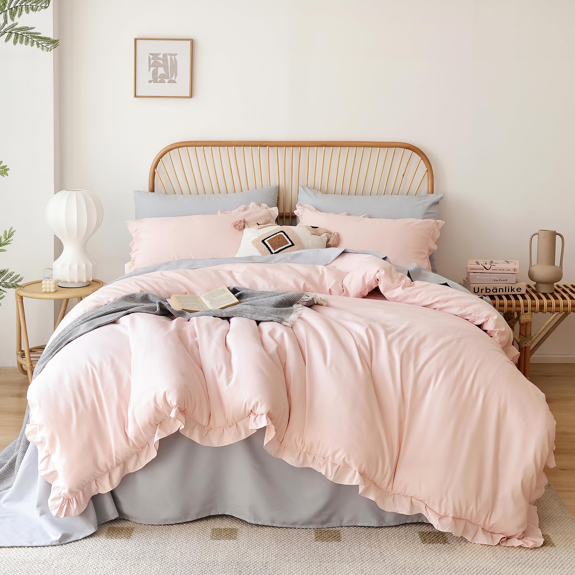 Vintage Pink Comforter Set Queen 3PCS - Soft Fluffy All Season Bedding for Cozy Home