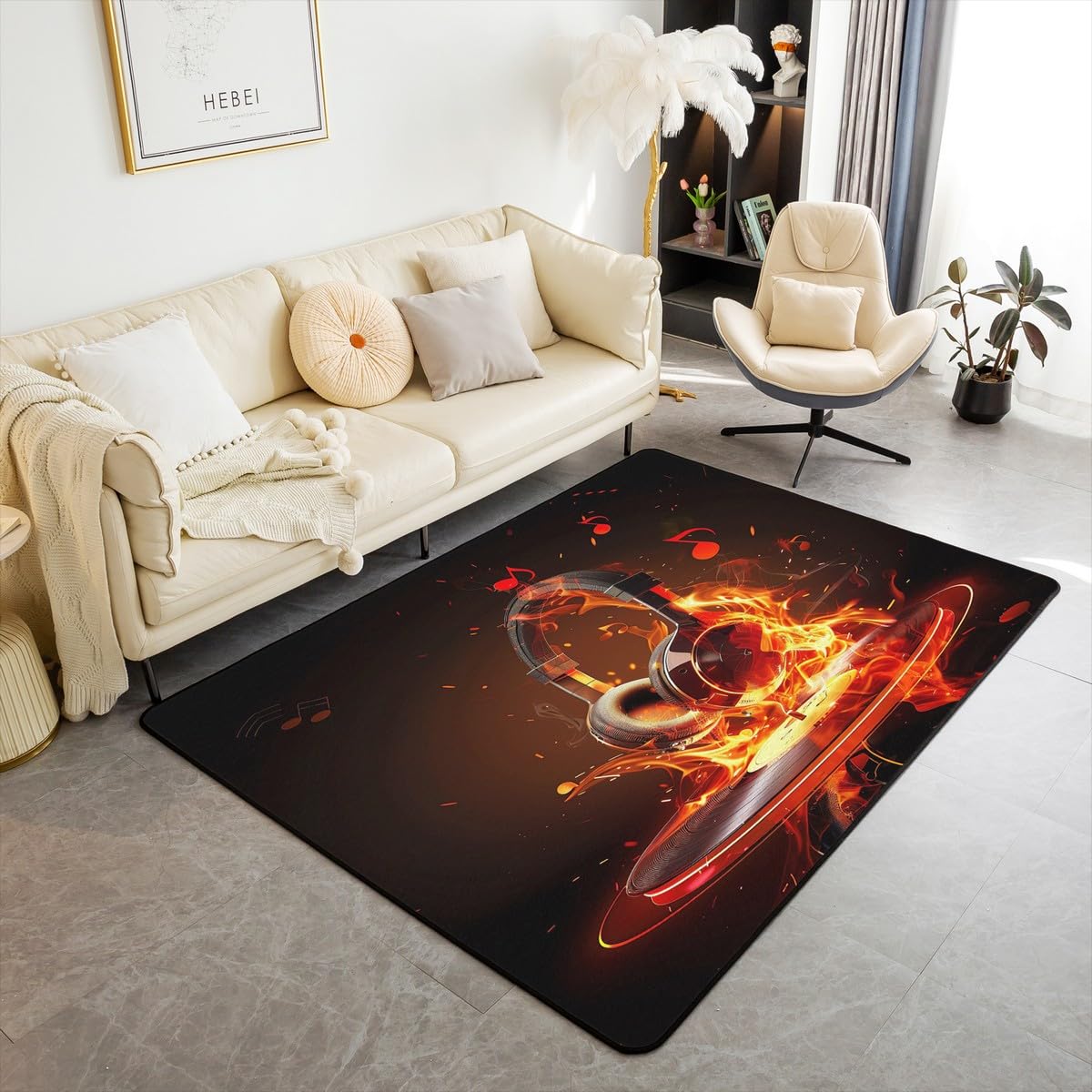 3'x5' Music Headphones Area Rug - Non-Slip Game Headset Floor Mat with Musical Pattern for Living Room & Bedroom | Home Decor Carpet for Gamers & Music Lovers - Perfect for Gaming Rooms, Bedrooms, and Living Spaces