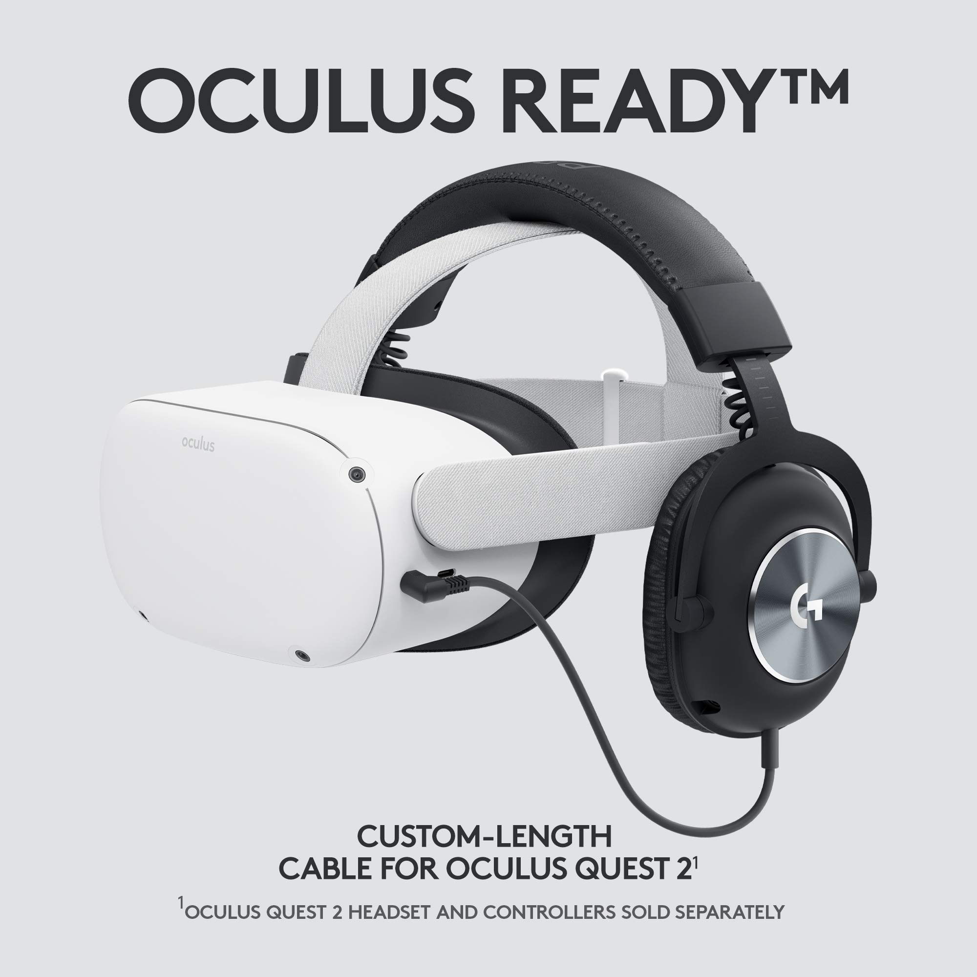 Logitech G PRO Gaming Headset for Oculus Quest 2 - Oculus Ready Wired Headphones with PRO-G Audio Drivers | Custom-Length Cable | Steel & Aluminum Build | Low-Latency 3.5mm AUX | Perfect for VR Gaming, PC Gaming & Esports Tournaments