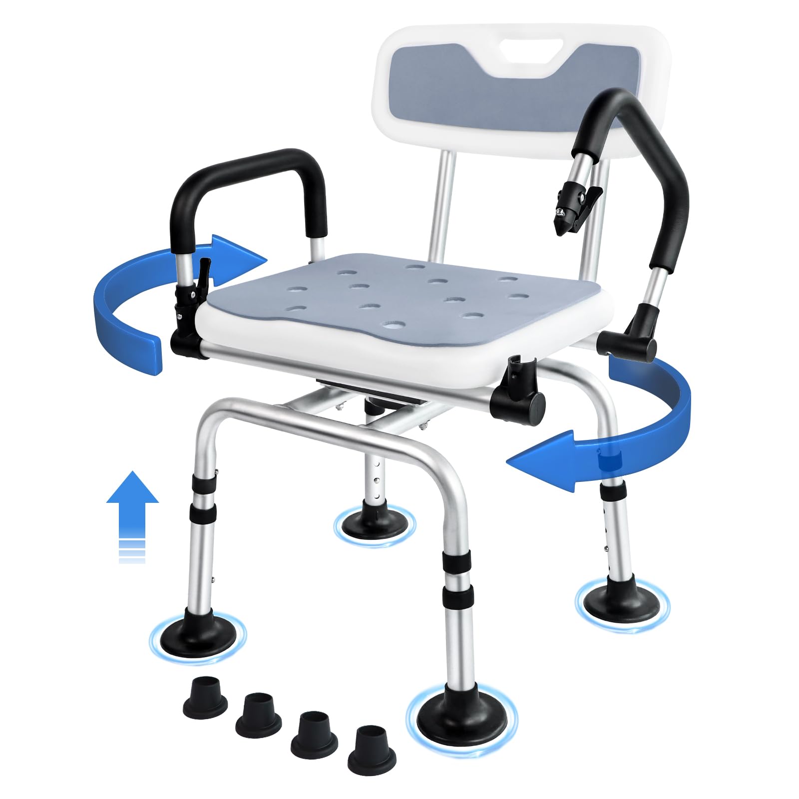 Eosprim 360° Swivel Shower Chair for Elderly & Disabled - Heavy Duty Bathtub Transfer Bench with Arms & Back Support - Non-Slip Bath Seat for Seniors & Handicap - Perfect for Safe Showering & Bathing (Black, Large)