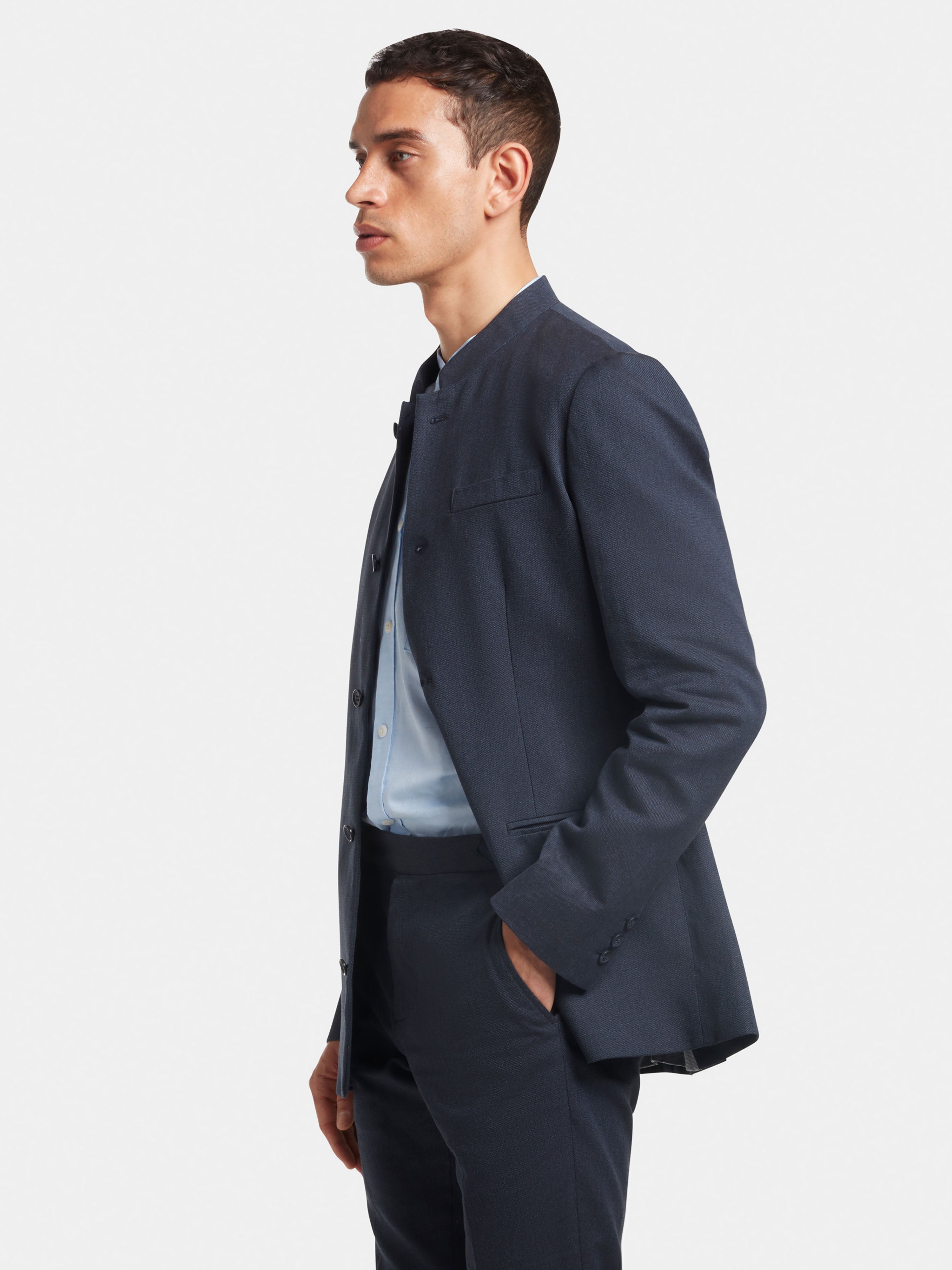 Premium Navy Blue Cotton Linen Nehru Jacket for Men - Stylish Formal & Casual Wear for Weddings, Parties, and Office Events