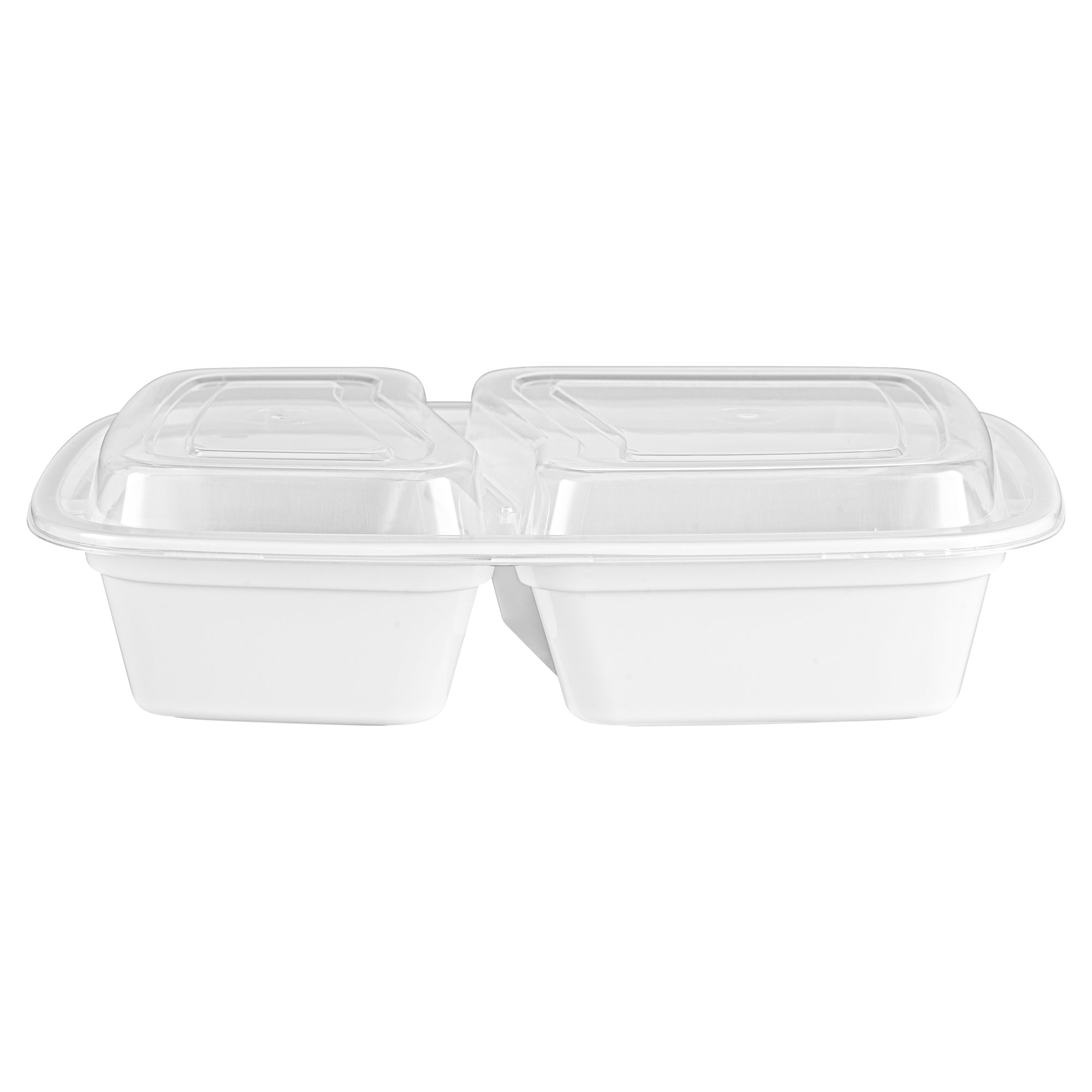 32 oz White Plastic 2-Compartment Food Storage Containers with Clear Lids - Microwave Safe, 8.75
