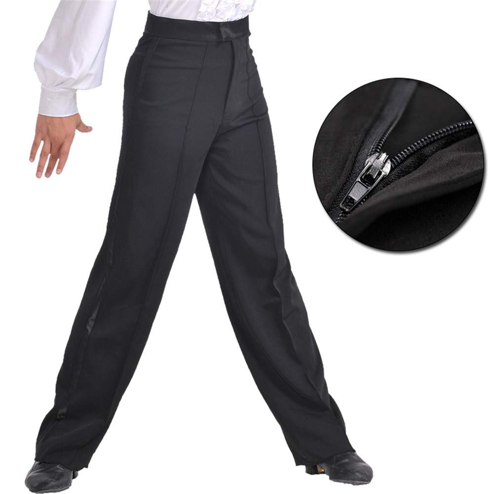 WENDYWU Men's Latin Dance Pants - Black Ballroom Competition & Practice Trousers for Rumba, Tango, Salsa | Professional Modern Dancewear for Performances & Training