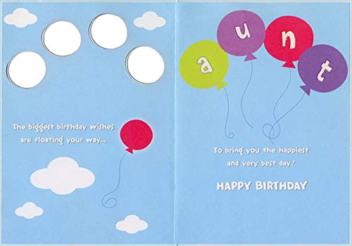 Designer Greetings Cat Floating with Balloons Birthday Card - Fun Die-Cut Window Greeting Card for Kids to Give Aunt - Perfect for Birthdays, Thank You Notes & Special Occasions