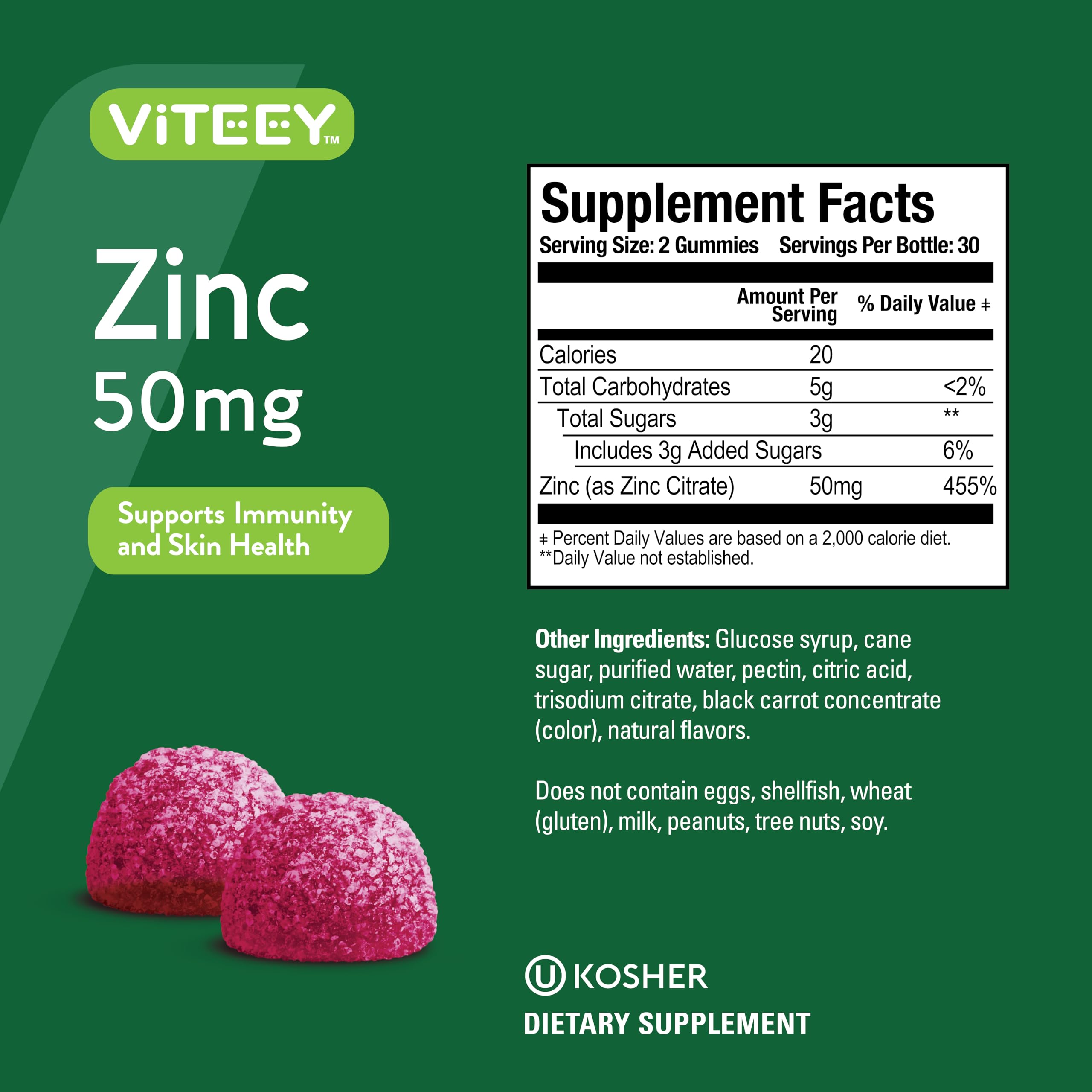 Zinc Gummies for Adults & Teens - 50mg Immune Support Supplement with Antioxidants - Vegan, Non-GMO, Gelatin Free Vitamin Zinc Gummy - Delicious Berry Flavor for Daily Health & Wellness - Perfect for Immune Boosting & Cold Prevention