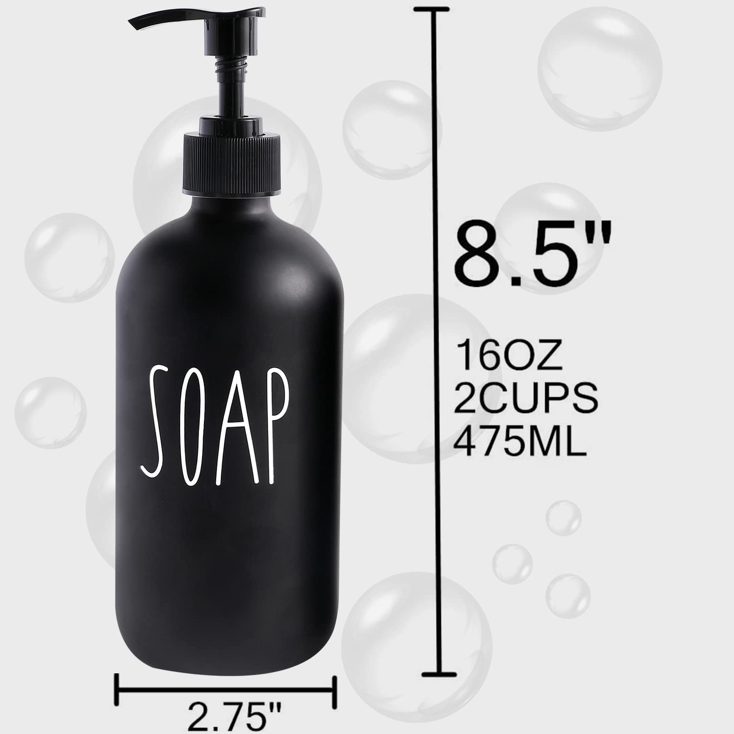 Matte Black Soap Dispenser Set with Lotion Pump - Farmhouse Style Bathroom Decor for Sink Countertop, Vanity & Guest Bath