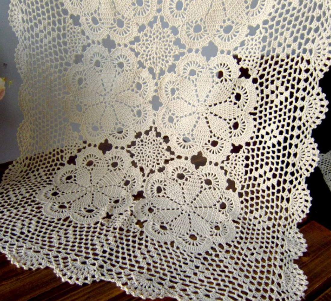 Damanni Handmade Crochet Lace Table Runner - 24x55 Inch Rectangular Cotton Doily for Dining Table, Dresser, or Buffet - Elegant Beige Home Decor for Weddings & Special Occasions