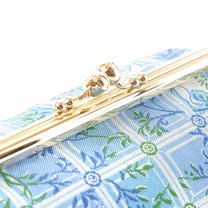 Nishijin Woven Small Cat Pouch - Blue | Handmade in Kyoto Japan | Cosmetic & Makeup Bag | Japanese Gamaguchi Style | Travel Toiletry Organizer | Stationery Pouch | Bag-in-Bag Organizer | Perfect for Travel, Daily Use & Gift Giving