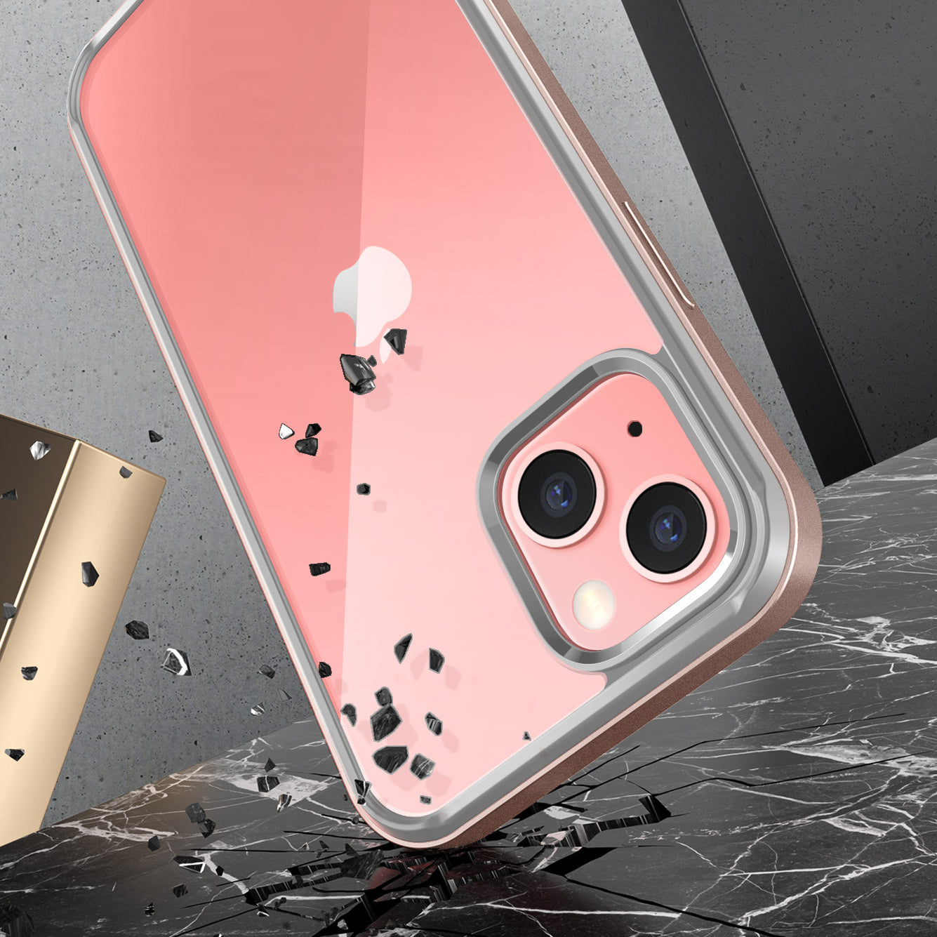 iPhone 13 Case 6.1 Inch with Built-in Screen Protector | Unicorn Beetle Edge Clear Protective Cover in Peach Pink | Shockproof Slim Design for Everyday Use & Outdoor Activities