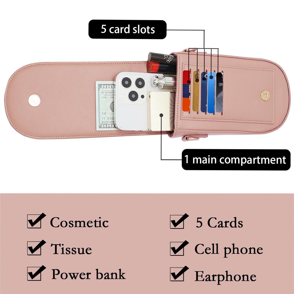 Trendy Mini Crossbody Phone Purse for Women - 5 Card Slots, Detachable Wristlet, Fashionable Cell Phone Bag | Perfect for Concerts, Travel & Everyday Use (Sunwel)
