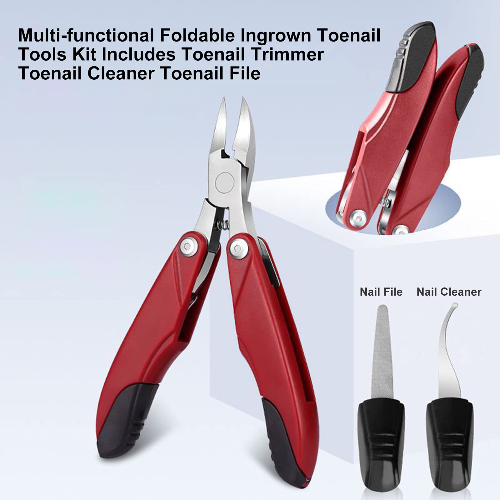 Ubersweet® Professional Ingrown Toenail Clippers Set - Foldable Multi-Functional Toenail Trimmer, Cleaner & Nail File Kit for Pain Relief & Foot Care - Perfect for Home, Travel & Pedicure Use