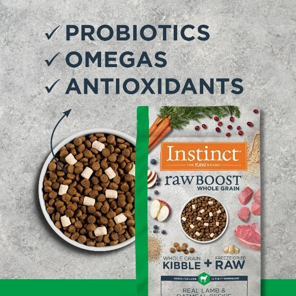 Instinct Raw Boost Whole Grain Real Lamb & Oatmeal Recipe Dry Dog Food - High Protein Grain-Inclusive Kibble for Adult Dogs - Perfect for Active Pets & Training Rewards