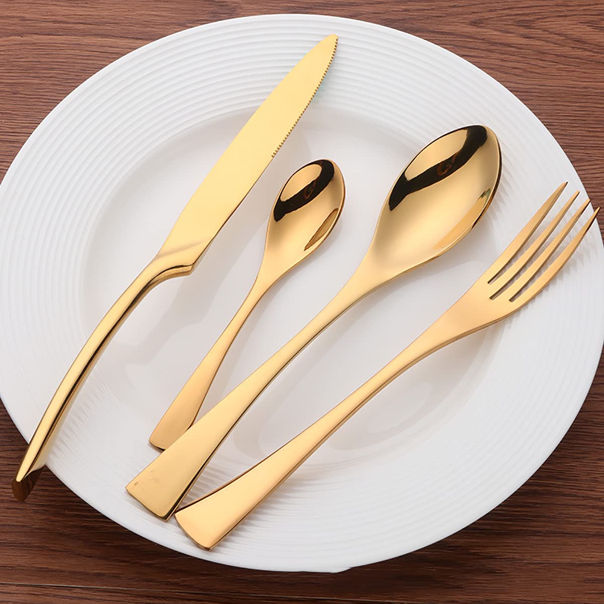 32-Piece Stainless Steel Flatware Set for 8 - Gold & Silver Shovel Design Satin Finish Cutlery Set | Dishwasher Safe Dinnerware for Home, Camping, Office & School Lunch | Elegant Tableware for Restaurants, Parties & Travel