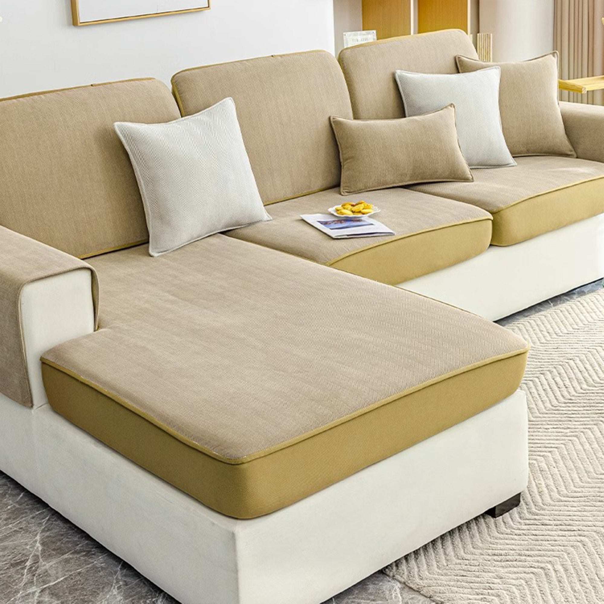 Universal Stretch Chenille Sofa Cover – Herringbone Design, Full Wrap Couch Protector, Pet & Spill Resistant, Washable Furniture Slipcover for Living Room, Bedroom, Office