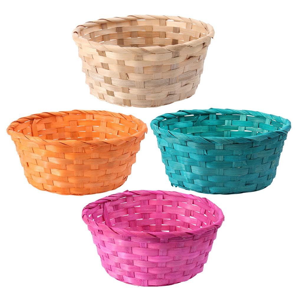 Happyyami 4-Piece Natural Wicker Storage Baskets Set - Fruit Basket, Bread Serving Tray, Woven Storage Organizer for Kitchen, Dining, and Home Decor