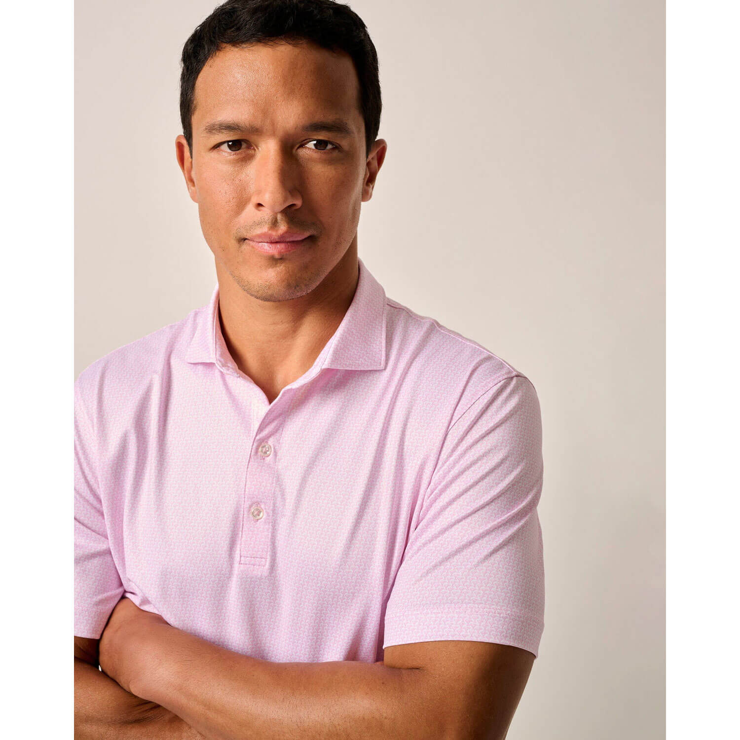 Johnnie O Island Times Performance Polo Shirt for Men - Moisture Wicking, Breathable Golf & Casual Shirt in Porto Pink - Perfect for Golf, Tennis, and Summer Outings