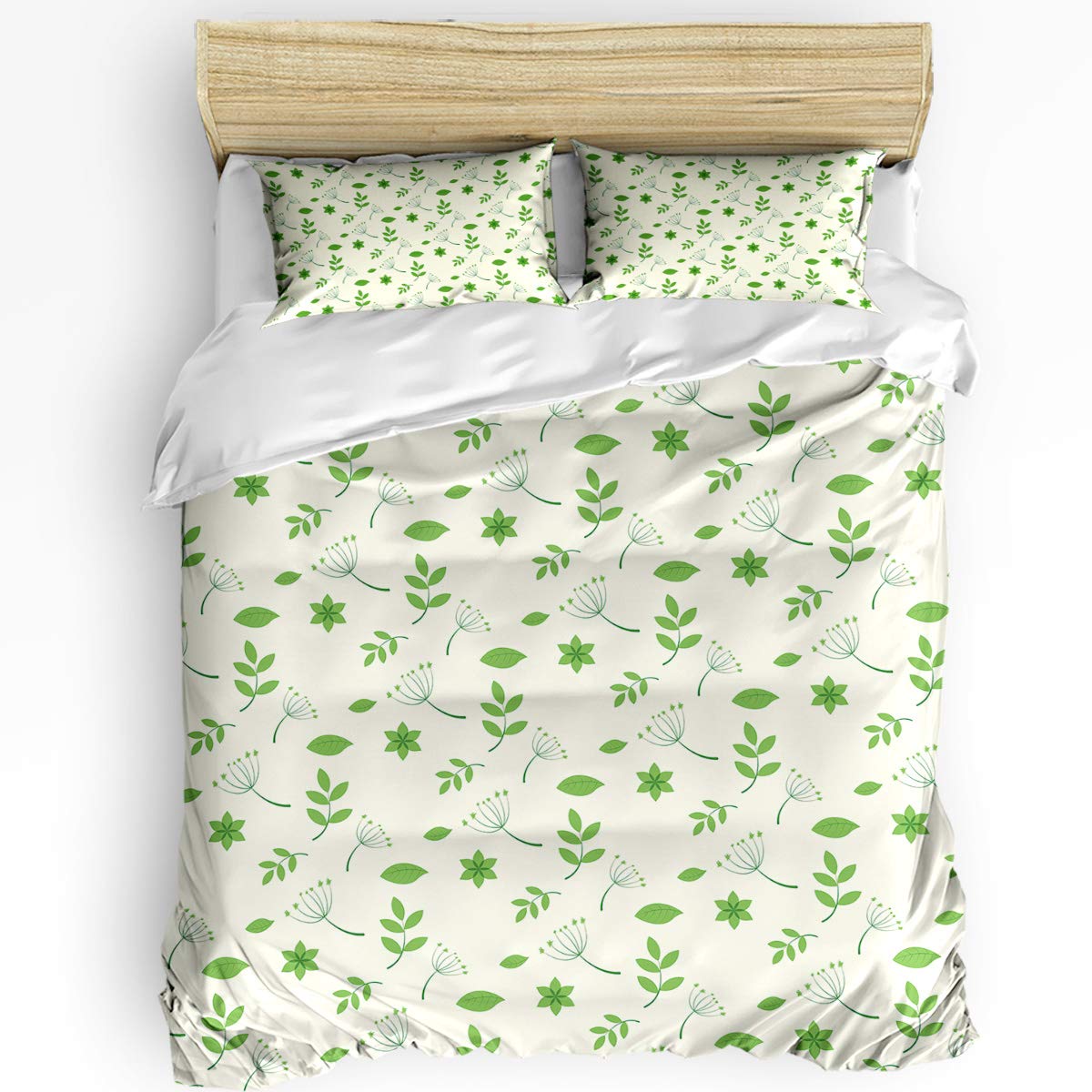 Luxury Soft Twill Plush Duvet Cover Set with Cute Greenery Pattern - Full Size Bedding Set with Zipper Closure (1 Duvet Cover + 2 Pillow Shams) - Perfect for Master Bedroom, Guest Room & Cozy Home Decor