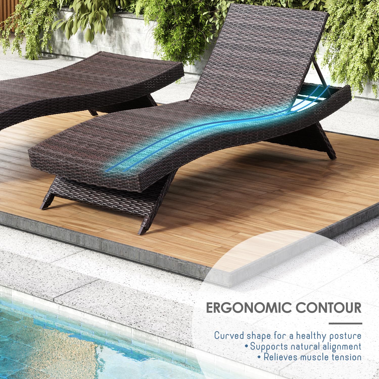 Nestl Chaise Lounge Chair Outdoor Set of 2 - Wicker Patio Lounge Chairs with Reclining Backrest - Perfect for Poolside, Garden, and Backyard Relaxation