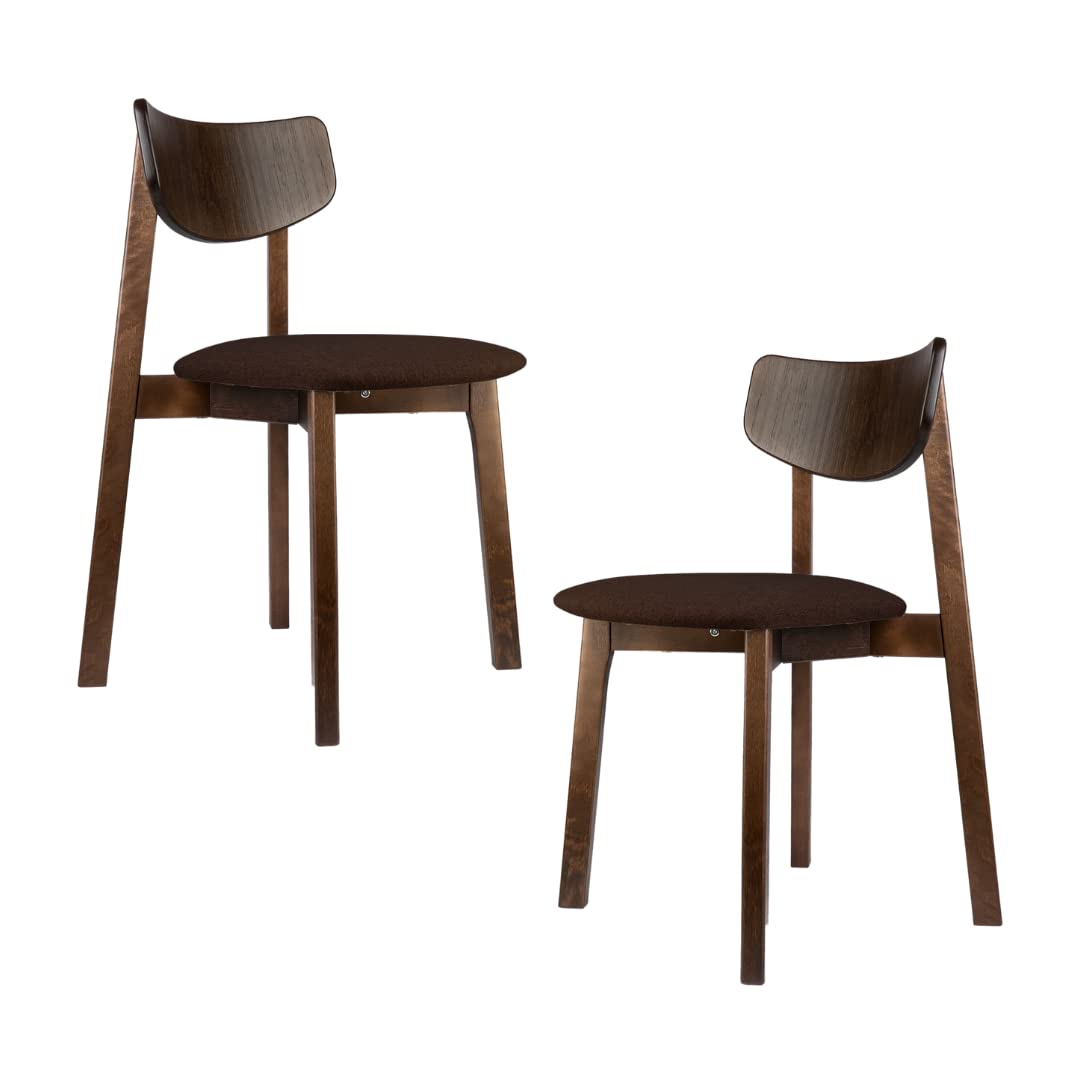2-Piece Wooden Dining Chairs Set - Modern Scandinavian Upholstered Accent Chairs with Back Support (Brown/White) - Perfect for Small Spaces, Kitchen, Dining Room & Vega Living Room Decor