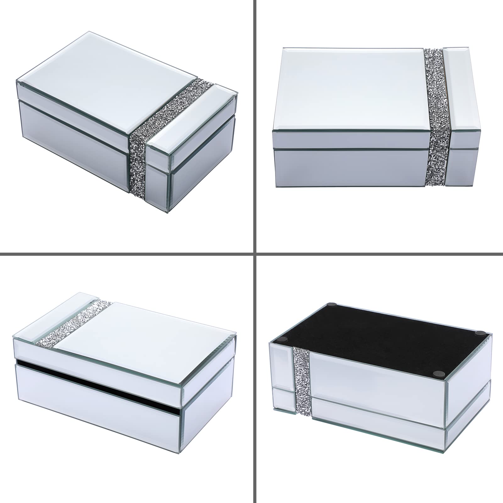 **Hipiwe Diamond Glass Jewelry Box - Silver Mirrored Trinket Organizer & Treasure Chest for Women & Girls | Elegant Storage & Decorative Gift for Necklaces, Rings, Earrings | Perfect for Dresser, Vanity, Travel**