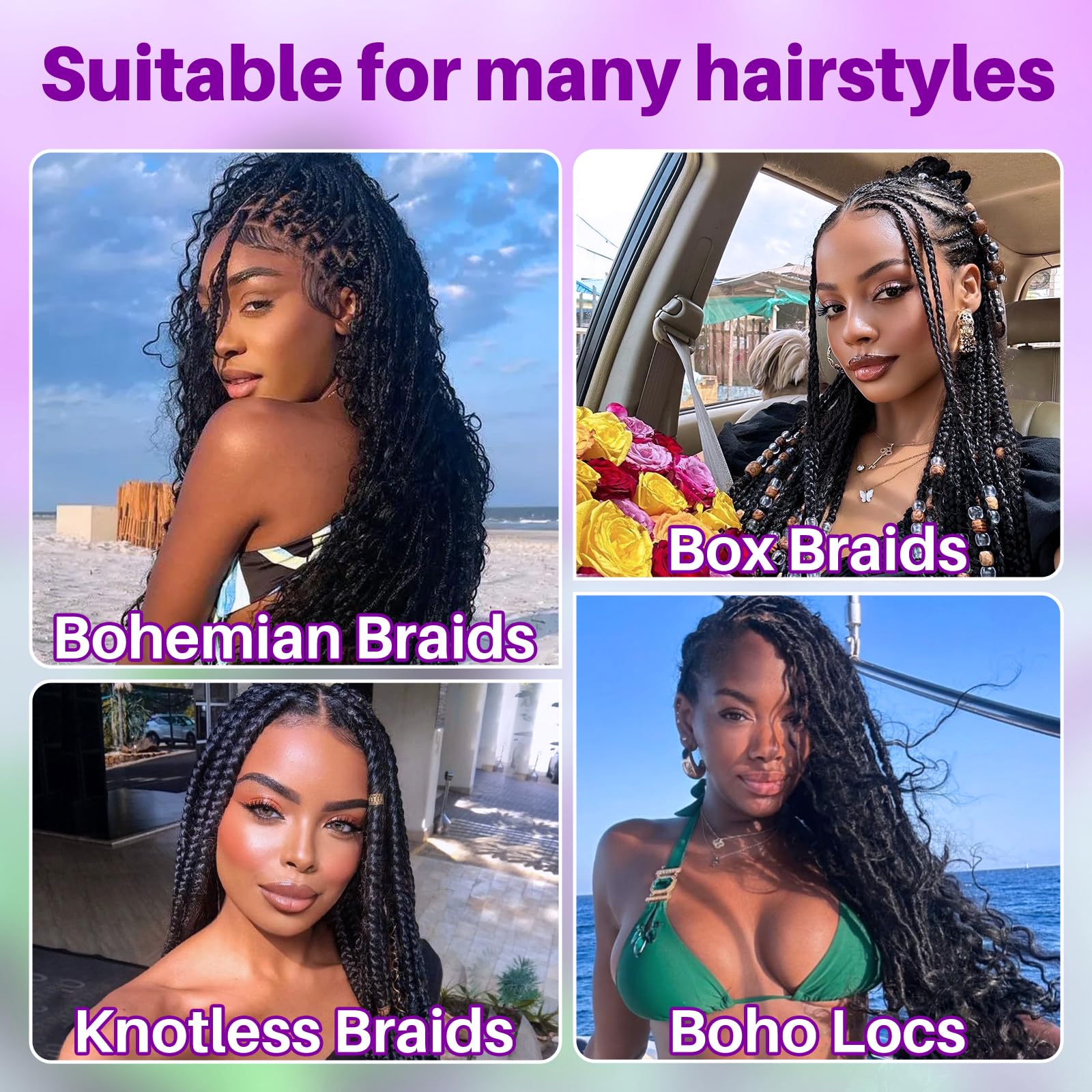 70g 16 Inch Natural Color Human Braiding Hair for Boho Braids - Deep Wave Bulk Human Hair for Knotless Curly Bohemian Water Wave Braids (2 No Weft Bundles/Pack) | Perfect for Festival Hairstyles, Wedding Looks & Everyday Bohemian Style