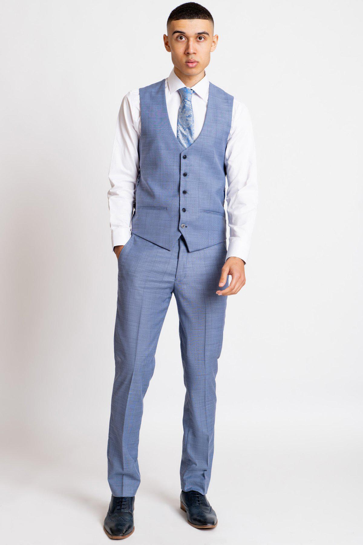 Stylish Blue Grey Check Single Breasted Waistcoat for Men - Perfect for Weddings, Business Meetings & Formal Occasions