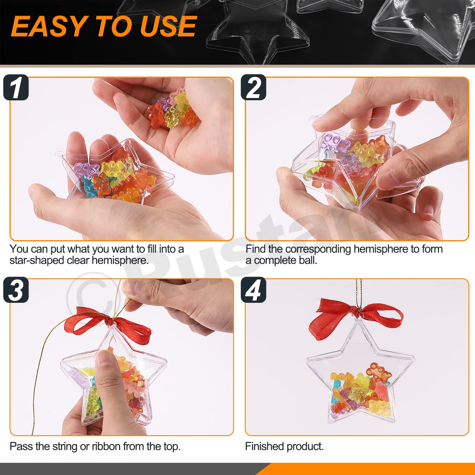 16Pcs Clear Plastic Star Fillable Ornament Balls - DIY Christmas Craft Decorations for Tree, Wedding, Party (8-10cm Diameter) - Perfect for Holiday Decor, Gift Filling & Home Decoration Projects