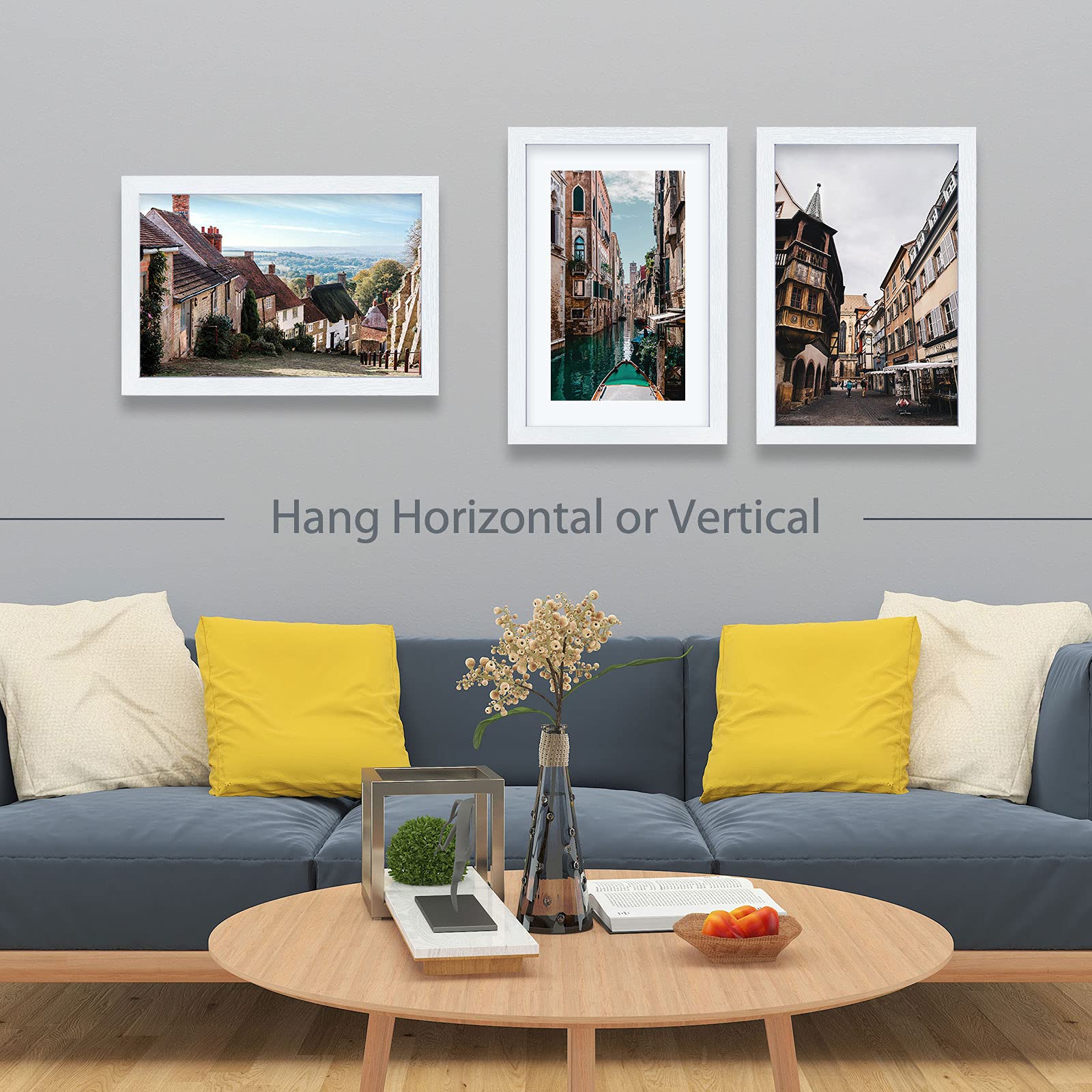 VCK 13x19 Inch White Poster Frames - 3 Pack Solid Wood Picture Frames for Wall Mounting, Hanging Art, Puzzles & Photos | Perfect for Home Decor, Office Display & Gift Giving