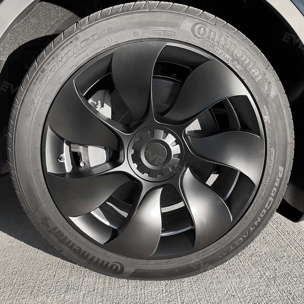 EVBASE Model Y 19-Inch Überturbine Wheel Cover Set (4PCS) - Matte Black Replacement Caps for Tesla Model Y - Enhance Style & Protection for Daily Driving & Road Trips