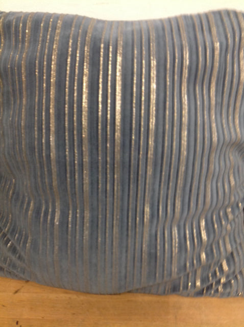 18 Inch Blue and Gold Striped Decorative Pillow - Perfect for Sofa, Bed, and Home Decor