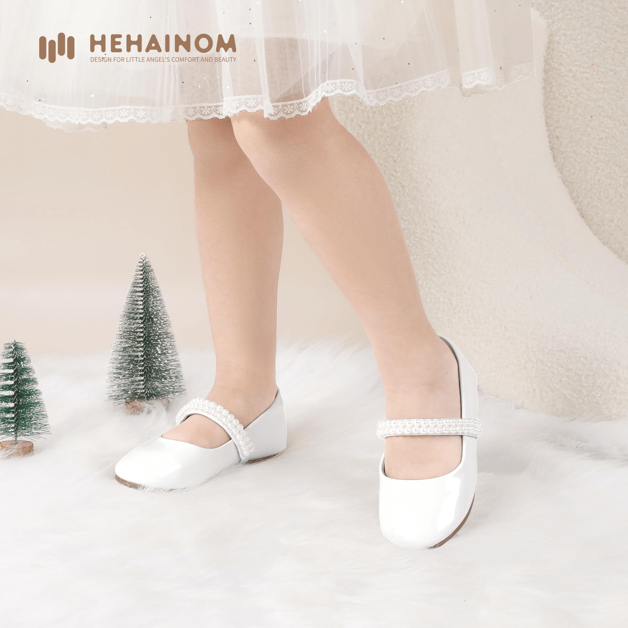 Toddler Flower Girls Dress Shoes | Mary Jane Princess Ballet Flats with Bow & Pearls for Party, School, Wedding & Special Occasions