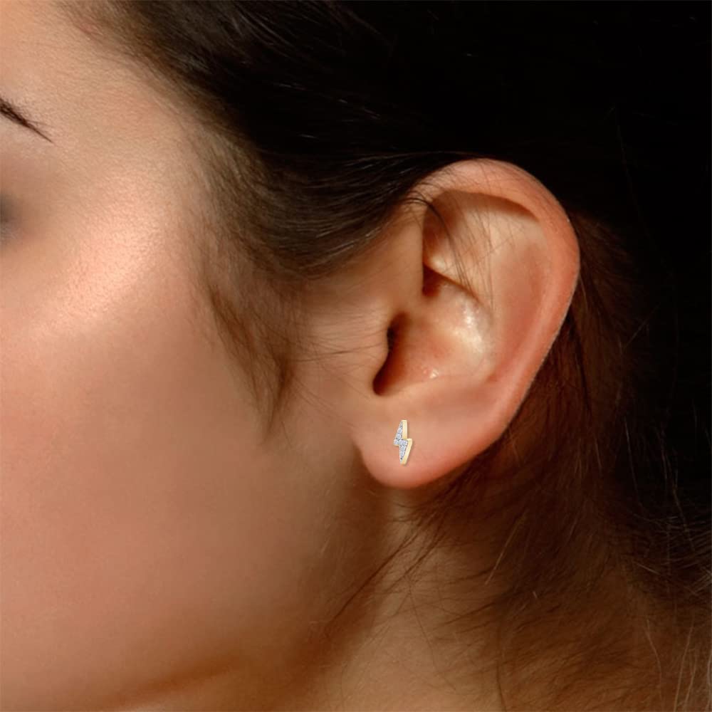 14K White Gold Round White Natural Diamond Accent Lightning Bolt Stud Earrings for Women - Perfect for Everyday Wear, Parties & Gifts