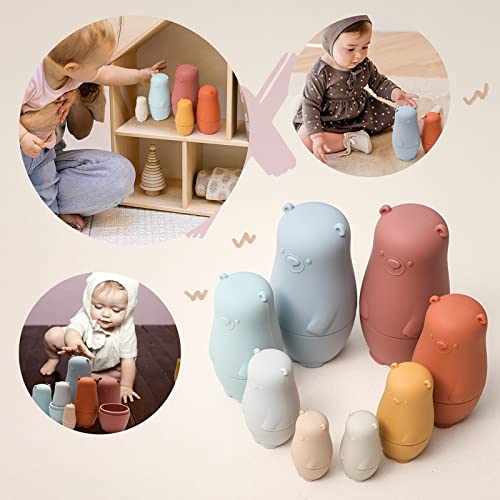 Russian Nesting Dolls for Kids - Silicone Easter Toys, Montessori Educational Stacking Dolls for Toddlers 3+ Years (Red) - Perfect for Easter Gifts, Birthday Presents & Early Learning Playtime