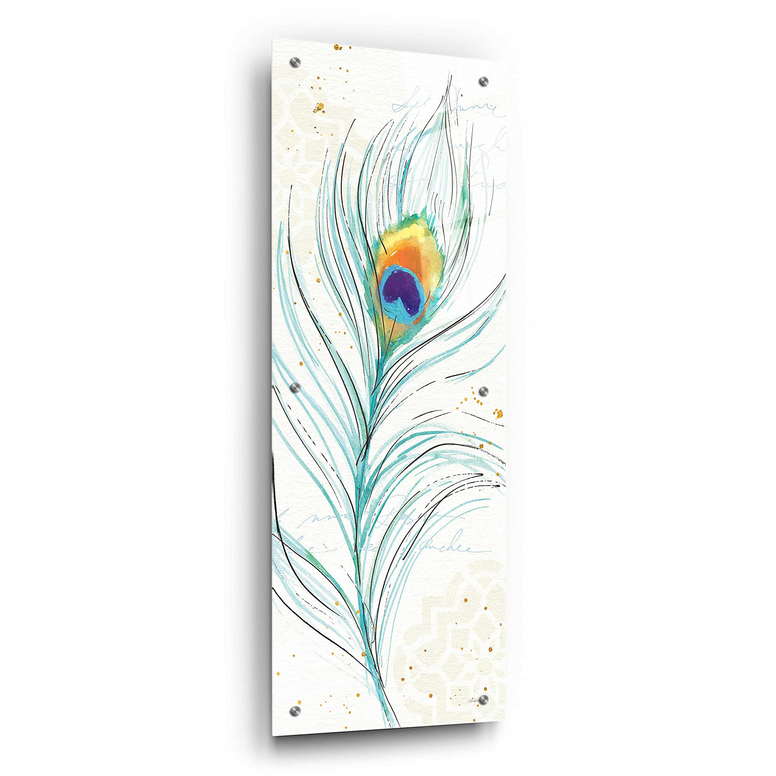 Peacock Garden V by Ann Tavoletti - Stunning 16x48 Inch Acrylic Glass Wall Art Decor | Vibrant Peacock Painting for Living Room, Bedroom & Office Wall Decor