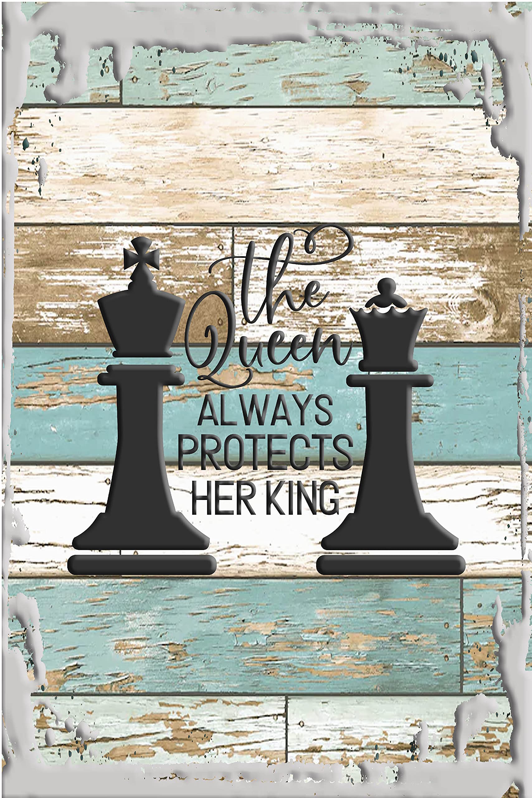 King & Queen Chess Set - Funny White Wall Art Decor for Game Lovers