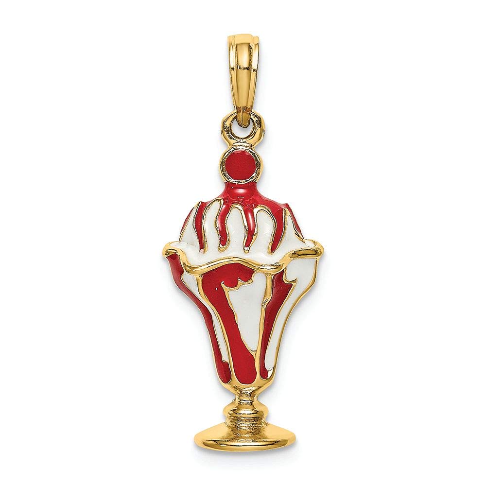 14K Yellow Gold Strawberry Ice Cream Sundae Charm with Cherry Top - Dainty & Elegant Jewelry for Women - Perfect for Layering, Gifts, and Everyday Wear
